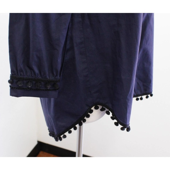 Derek Lam 10 Crosby Navy Blue Off the Shoulder Pompom Trim Tunic Top Blouse Sz 6 - Picture 9 of 10